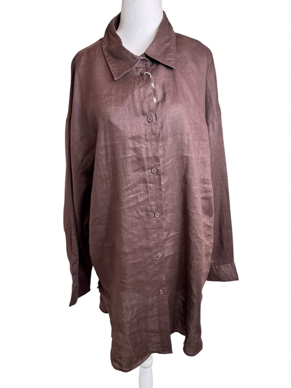 NWT H&M Brown Linen Beach Shirt Large